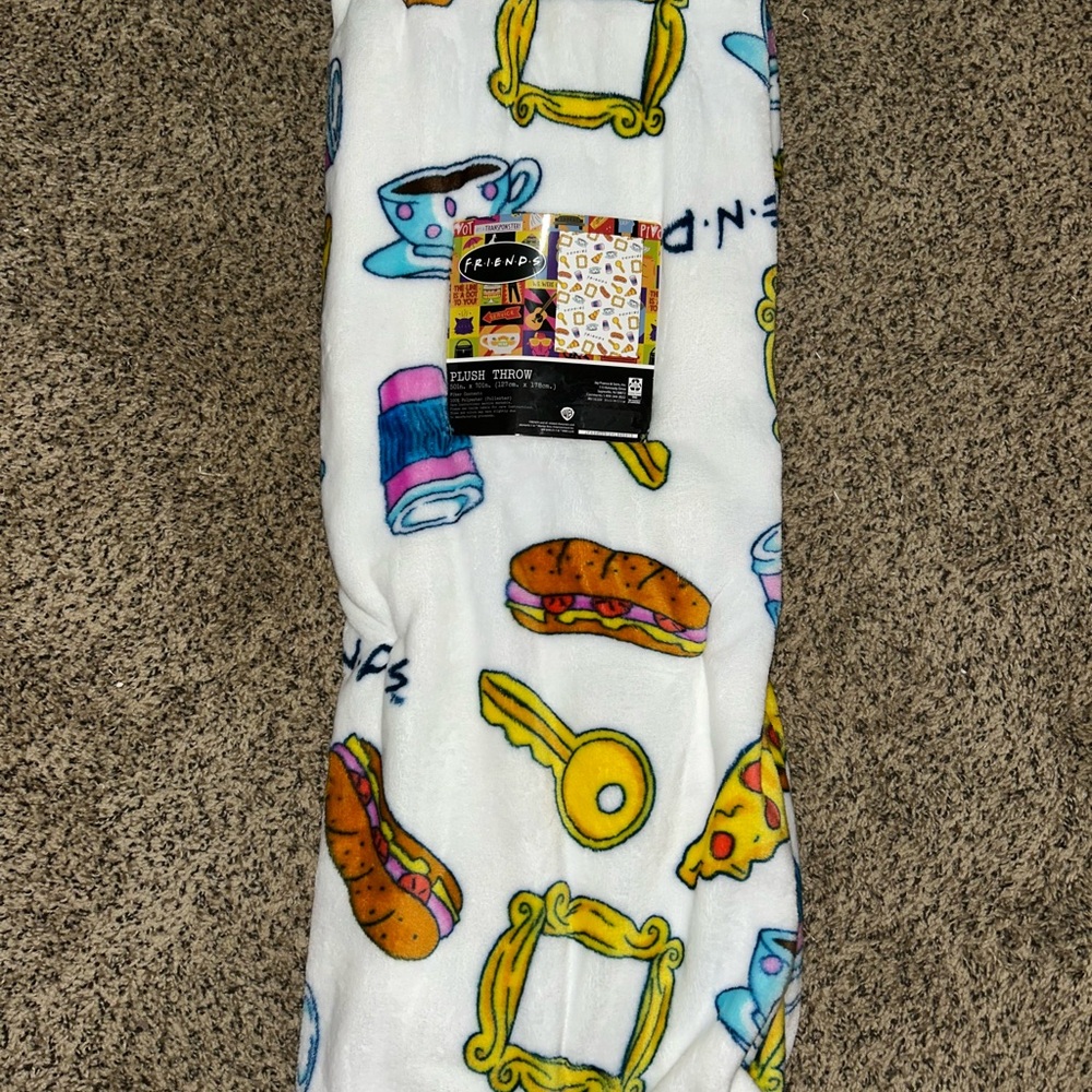 Friends Themed White Blanket with Colorful Icons